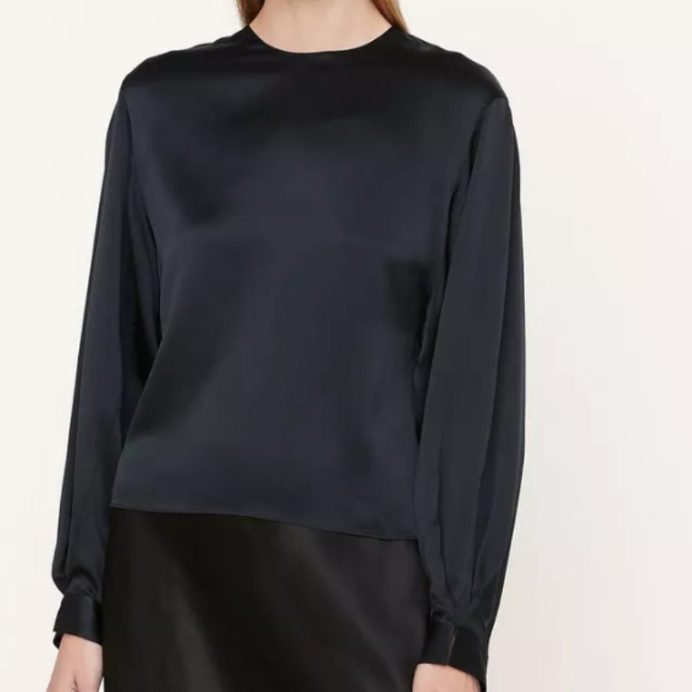 Vince Pleated-Cuff Crew Neck Blouse